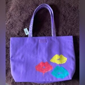 Clinique Purple Tote with Colorful Lip Design